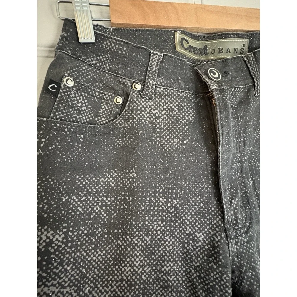 Y2K Vintage 90s‎ Rare CREST Jeans Gray City Artist Skyline Flare Women Sz 1/2